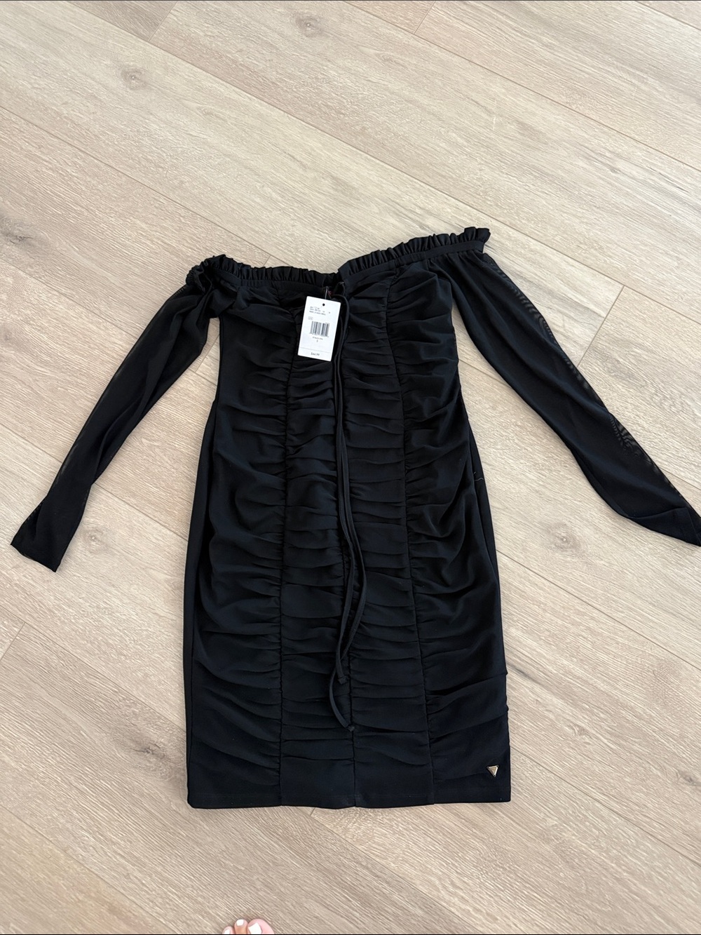 GUESS Black One-Shoulder Ruched Bodycon Dress